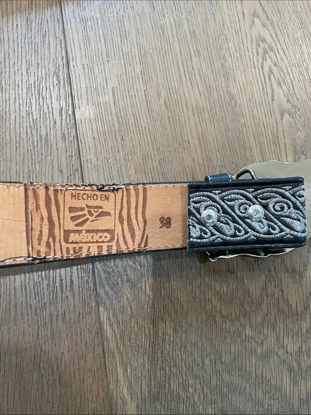 Black & Silver Wester Belt Embroidered Size 38 Unisex